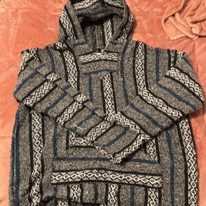 Men's Striped Hooded Sweater in Blue and Gray